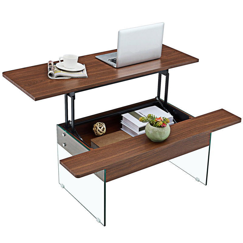 Table basse à plateau relevable avec rangement, Marron foncé