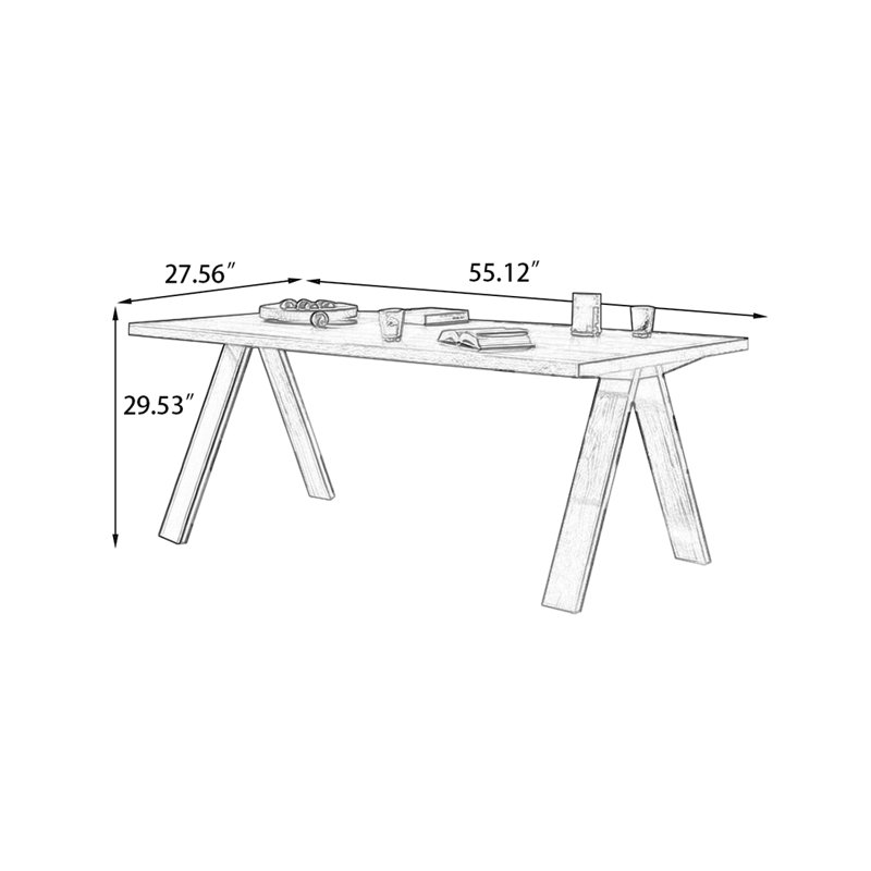 Light brown Rectangular Solid Dining Table For Dining Room/Kitchen, 29.53"H x 55.12"L x 27.56"W