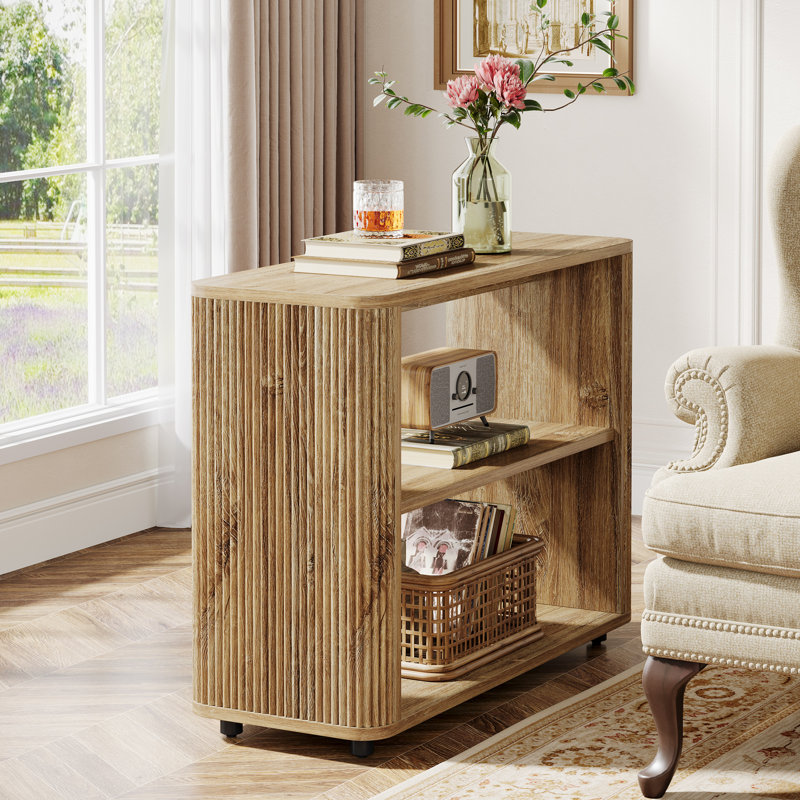 31.5'' Narrow End Table with 2-Tier Shelves, Natural Brown