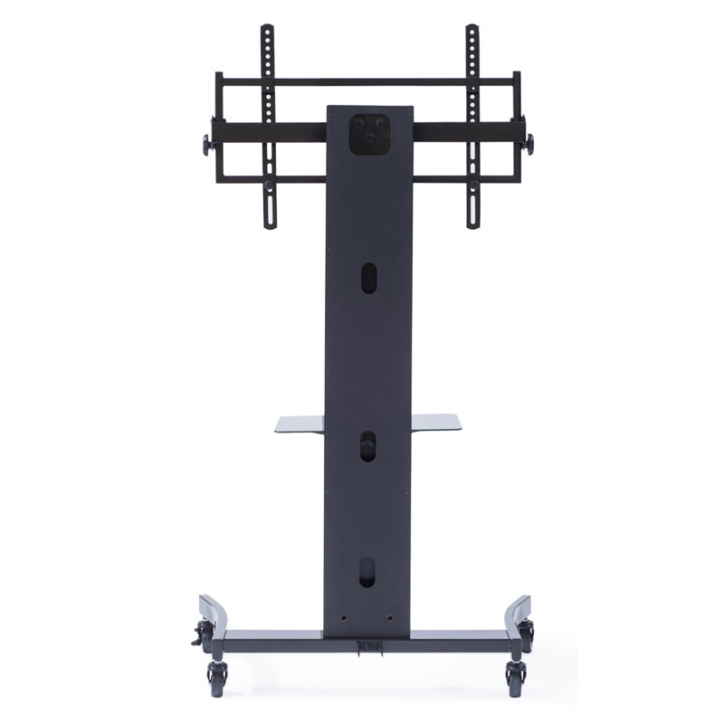 Callington Curved Wood Floor TV Stand Mount & Wheels for Up to 85" TVs, Black