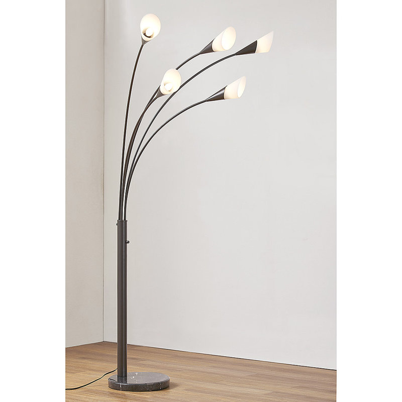 Lampe sur pied arquée à DEL 5 lumières h 85 po, gradateur avec ampoules DEL, Bronze foncé