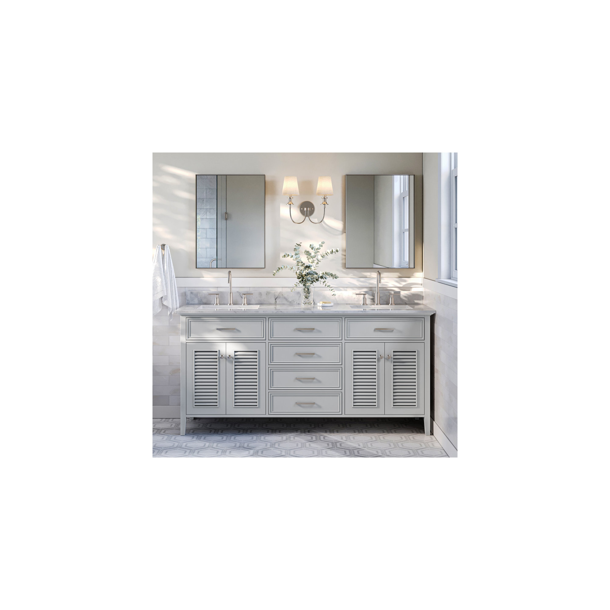 73'' Double Bathroom Vanity, Rectangular, 73", Gray