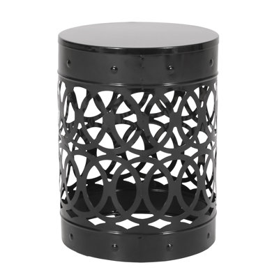 Black Modern Outdoor Metal Side Table - Large With Iron Cut Detail End Grace And