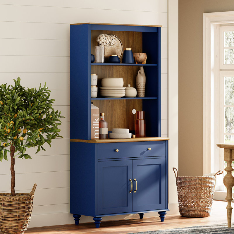 Bibliothèque Scarlett bleu marine avec portes vitrées, 33,9 po de largeur (sans armoire et doit être associée à la partie inférieure de la série Scarlett)