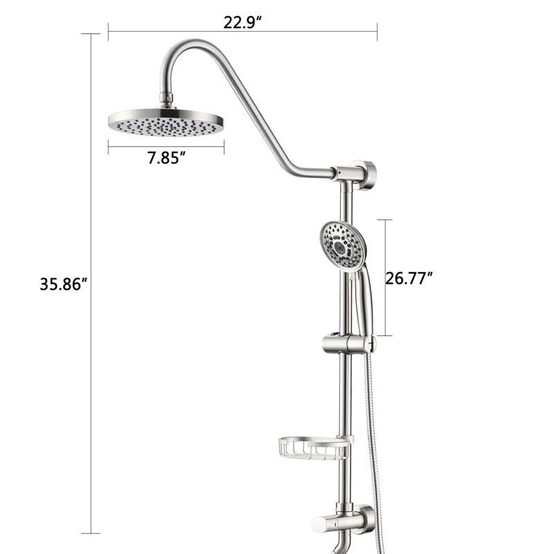 Brushed Nickel Shower System With 5 Spray Patterns And Handheld - 8" Rain Head Ergonomic Design