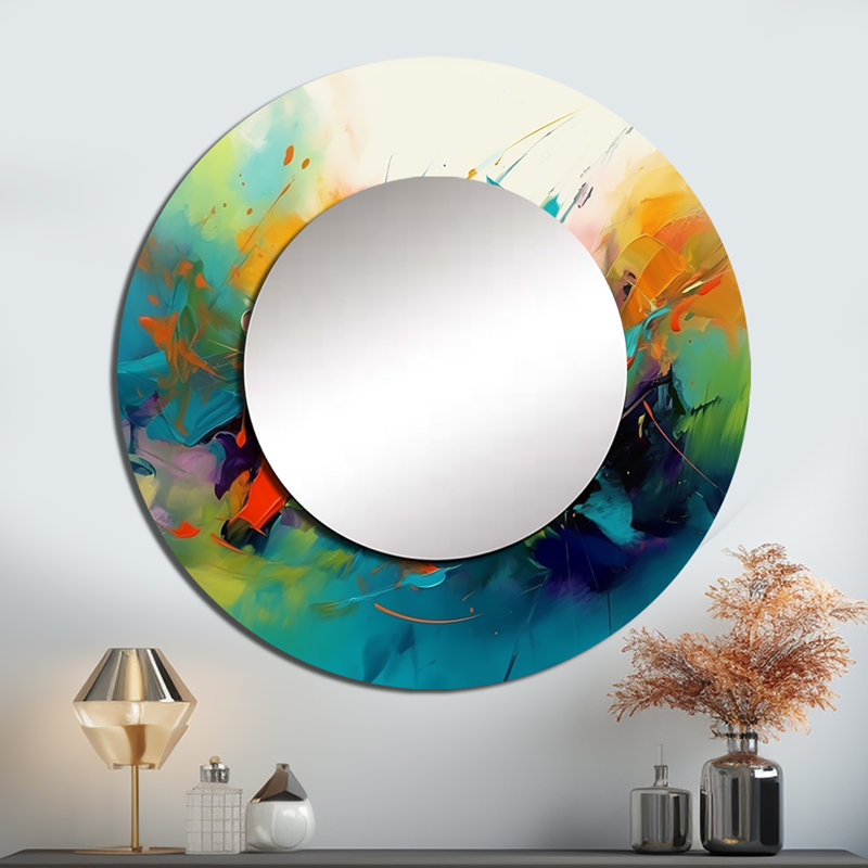 Oshiana orange bleu transparent encre liquide II - miroir mural décoratif en marbre, 23 po x 23 po, Rond