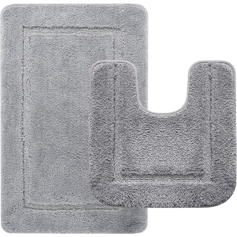 2 Piece Set Rectangle/u-shaped Bath Mat , Grey