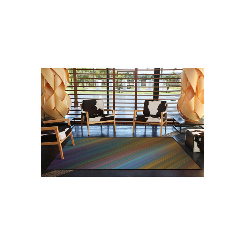 Tapis décoratif multicolore à rayures croisées, Carré 3 pi 3 po