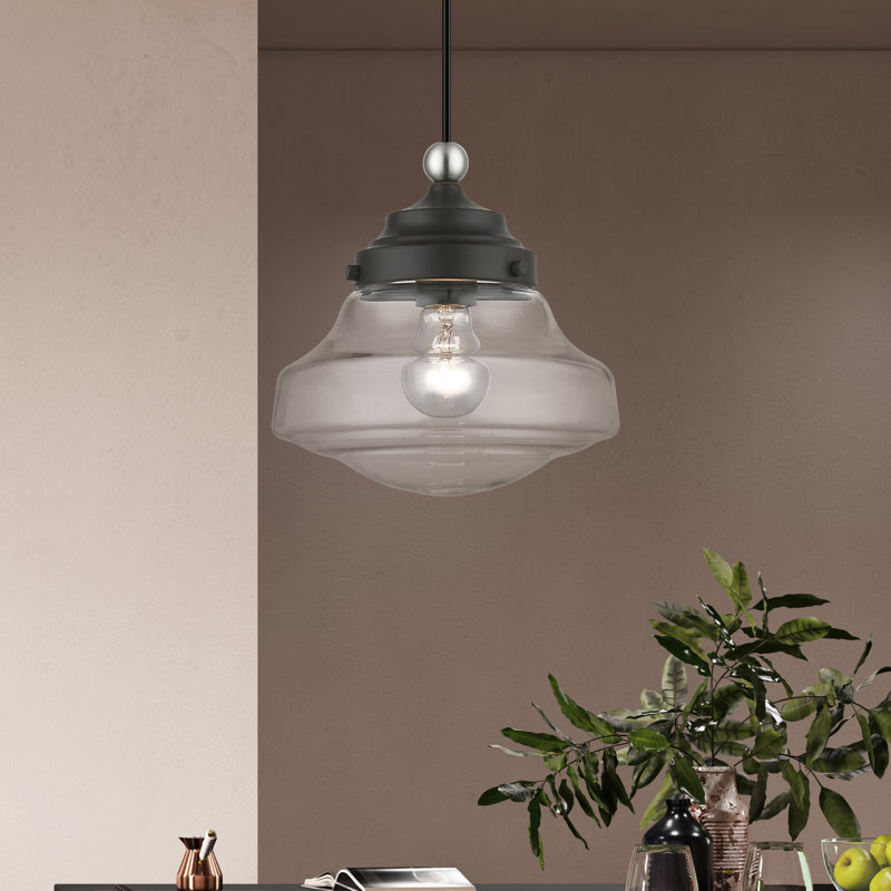 Luminaire suspendu unique et remarquable à 1 lumière Leore, Noir / nickel brossé
