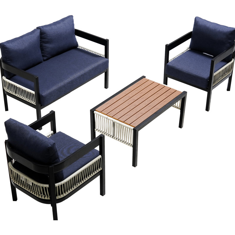 Outdoor Furniture With Waterproof Cushions - Iron Frame & Multi Frame, Water- For Terraces, Dark Blue