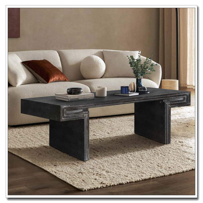 Table basse rétro, texture bois, Noir antique