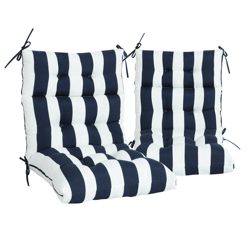 Navy Blue/White 2-Pack High Back Patio Chair Cushions - 44"X22"X4", Blue