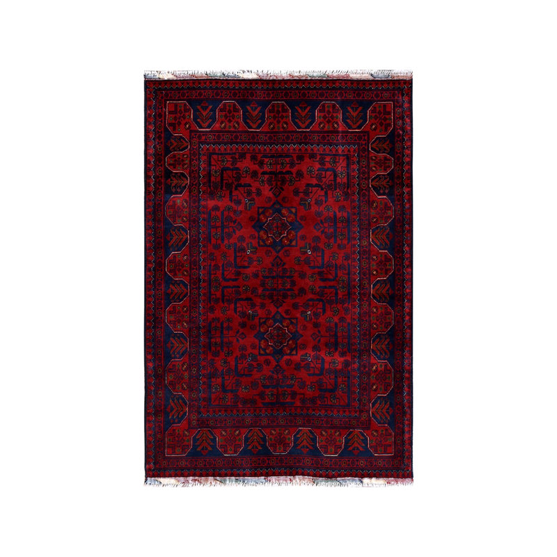 Tapis oriental rouge en laine noué à la main 3 pi 3 po x 4 pi 10 po - MOA102732