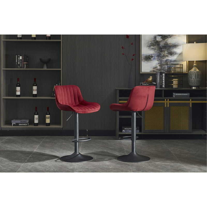 Tabouret de bar chromé à hauteur réglable avec repose-pieds et base pivotants chromés, ensemble de 2, rouge