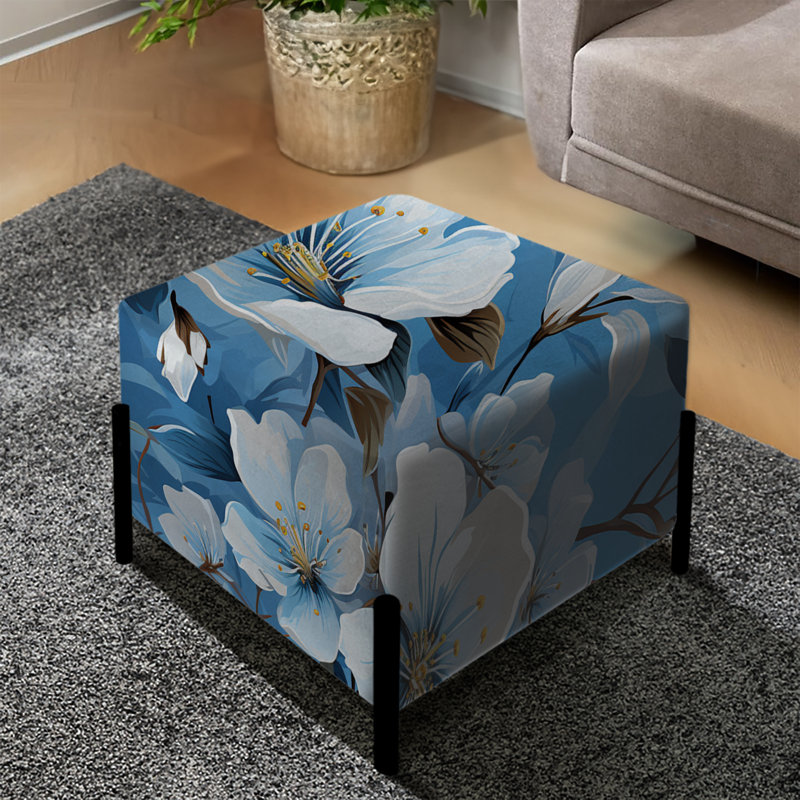Motif floral blanc et bleu II - repose-pieds carré floral