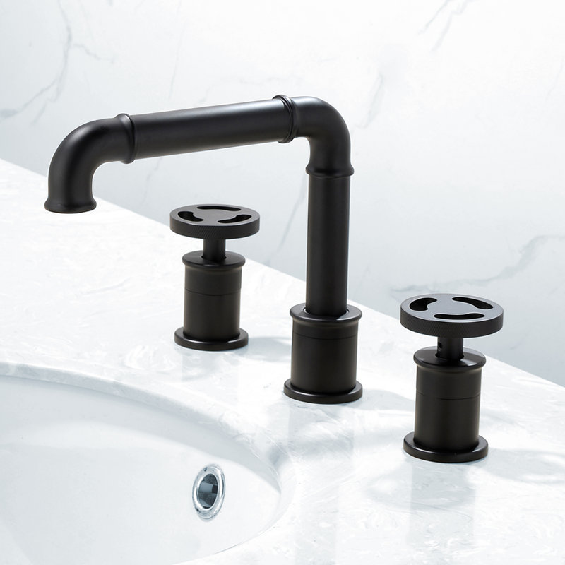 Matte Black 2-Handle Widespread Bathroom Faucet, 8-Inch 3-Hole Industrial Vintage Sink Faucet with Wheel Handles & Solid Brass Build
