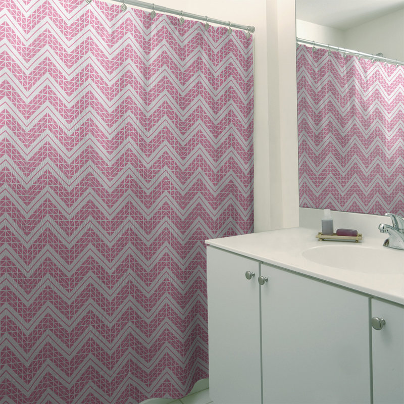 Chevron Shower Curtain with Liner Included, Baby Pink/White