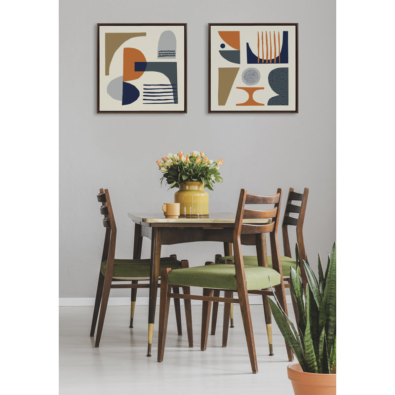 «Abstract Mid Century» par Rachel Lee, 3 oiseaux, reproduction d'art sur toile encadrée, Encadrement brun, 22" x 22"