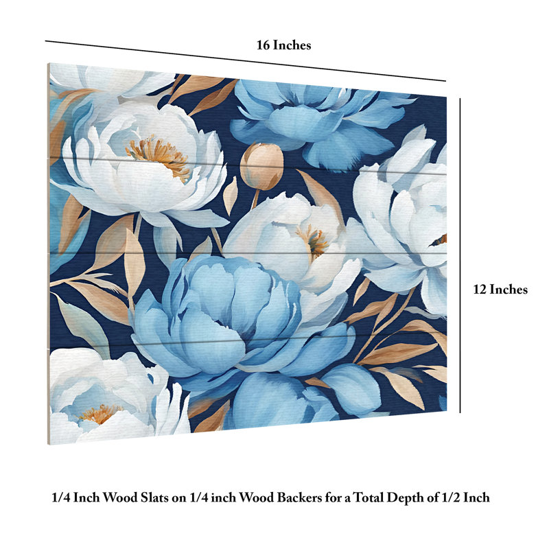 Tina Lavoie Windswept Peonies Wood Slat Art, H 18 po x l 22 po