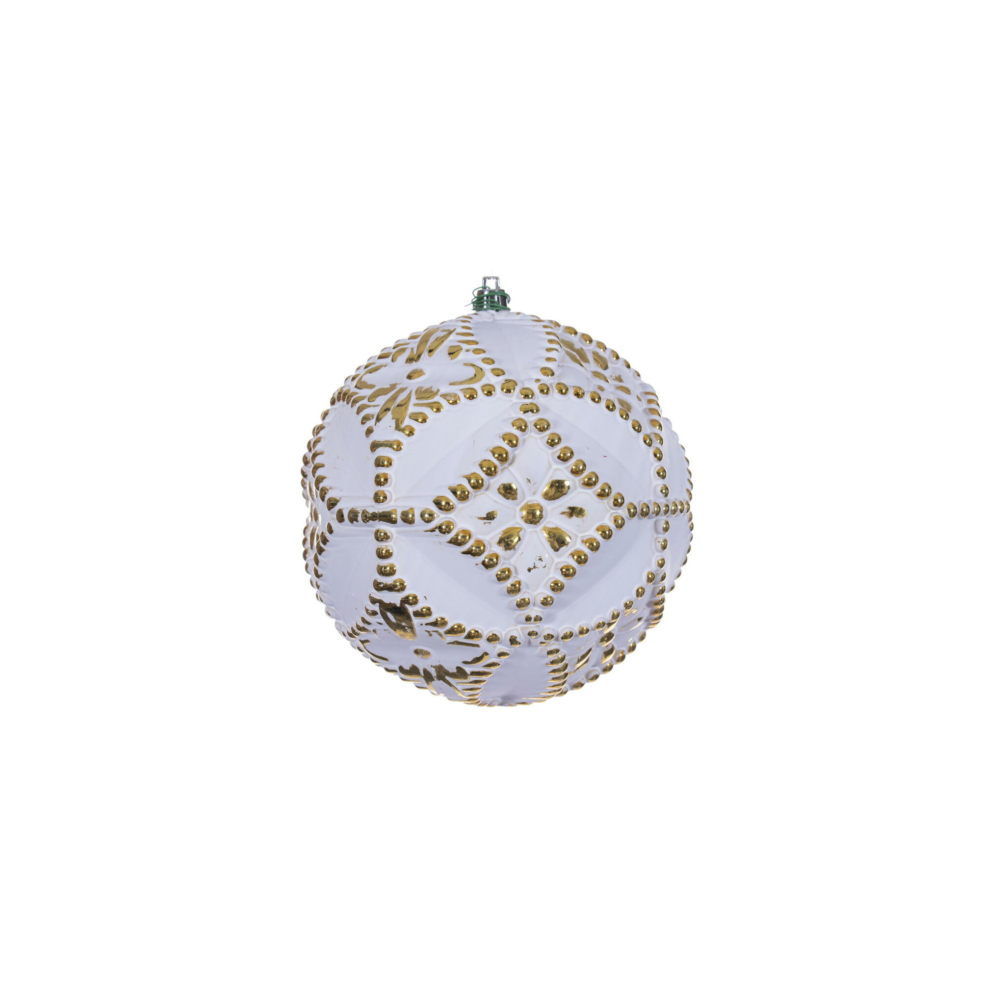 Etch Antique White Brush Ornament Set., Gold, 4" H x 4" W x 4" D