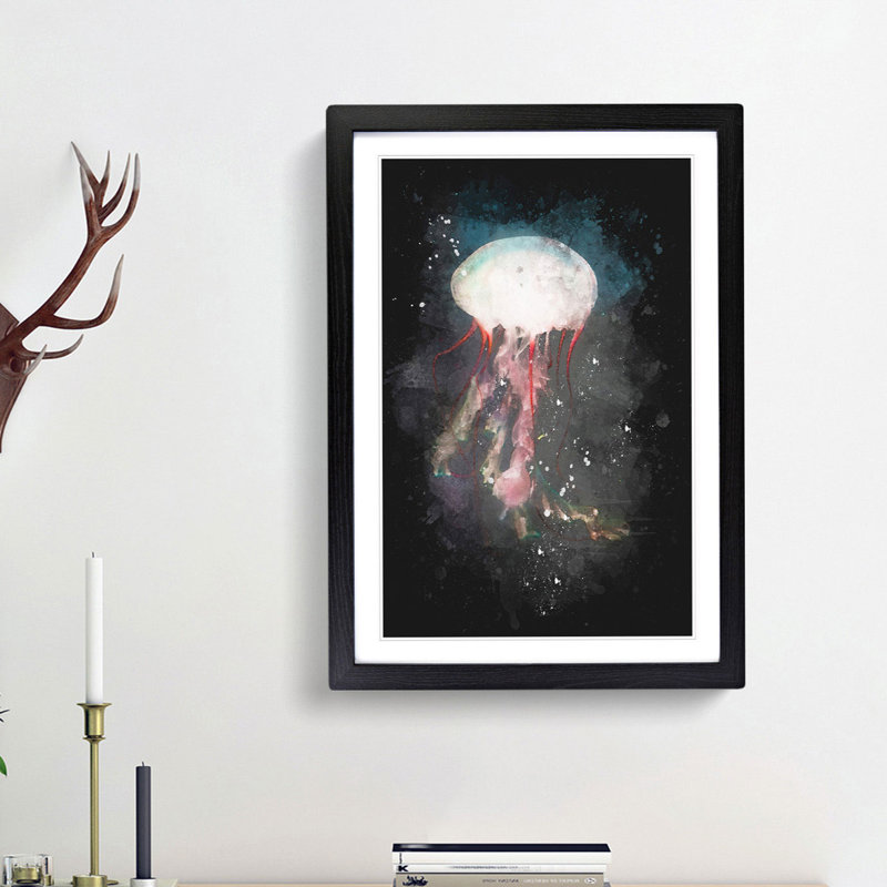 Beauty of a Jellyfish - Picture Frame Graphic Art Print, Black Framed, 33cm H x 24cm W x 2cm D