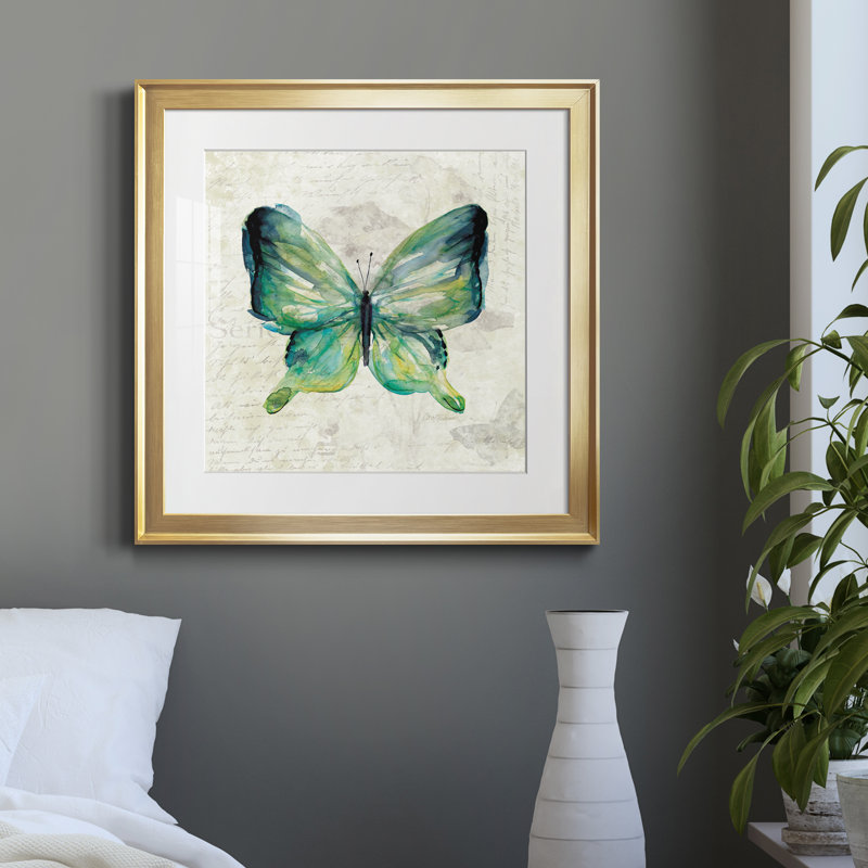 Papillon croquis II - Cadre photo, reproduction d'art sur papier, Papier encadré doré, H 26,5 po x l 26,5 po x P 1,5 po