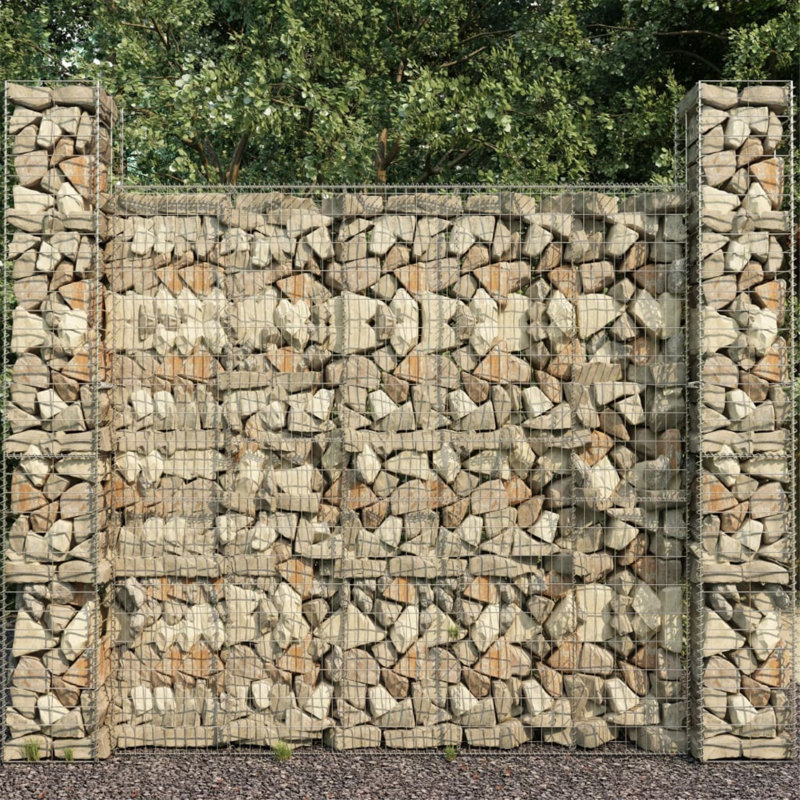 vidaXL Gabion Wall with Cover Galvanized Steel 236.2"x19.7"x78.7" Silver