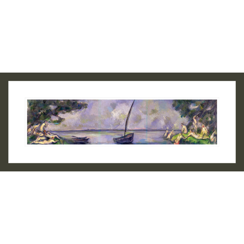 «Boat and Bathers (huile)» par Paul Cézanne - impression giclée encadrée, H 11,93 po x l 29,5 po