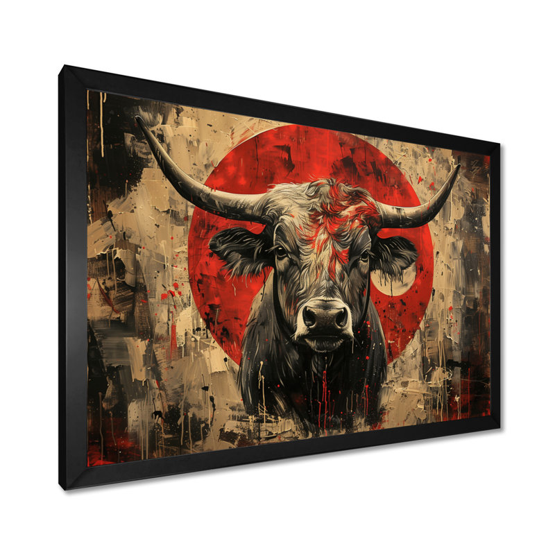 Taureau rouge, astrologie, taureaux courages - bovins, art mural, H 16 po x l 32 po, Cadre simple noir