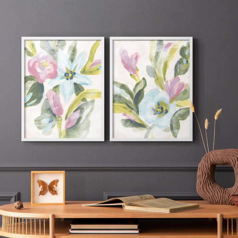 Impression encadrée florale Fresco I-Premium - prête à être accrochée - aucun clou requis - aucun clou requis, Blanc