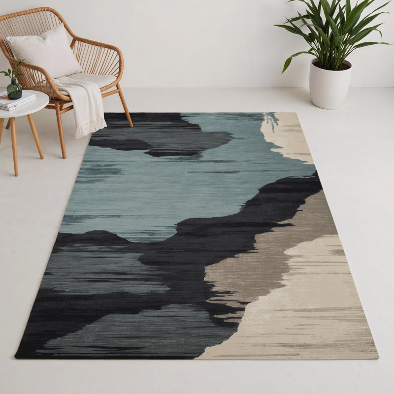 Tapis intérieur et extérieur gris Watercolor, Rectangulaire 3 pi x 5 pi