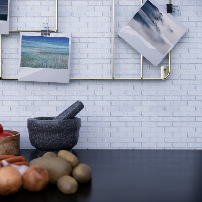 Crystile Brick 11.82 in. x 12.01 in. Brick Joint Glossy Glass Mosaic Tile, White