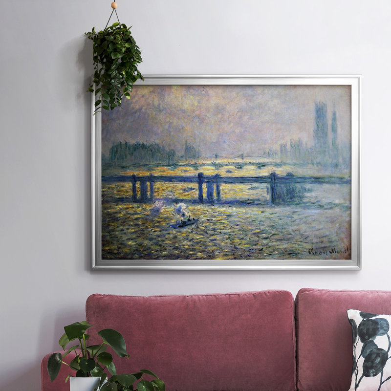 Charing Cross Bridge, Reflections On The Thames, 1899, reproduction d'art sur toile, Argent, H 26 po x l 38 po x P 1,5 po