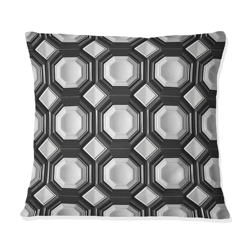 Hexagone moderne noir et blanc I - Coussin décoratif moderne, H 16 po x l 16 po
