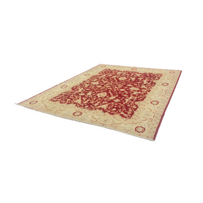 Tapis de zone en laine rouge/ivoire 8 pi x 10 pi à main one-of-kind noué la Romona