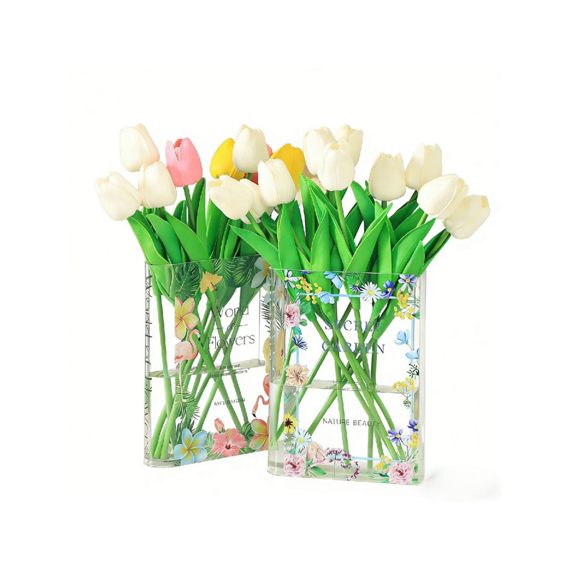 Book Vase Set of 2, Book Vase for Flowers, Acrylic Book Shaped Vases for Tulips