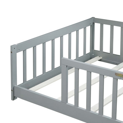 Lit de plancher avec clôture sans porte, lit de plancher en bois d'hévéa avec barrières de sécurité