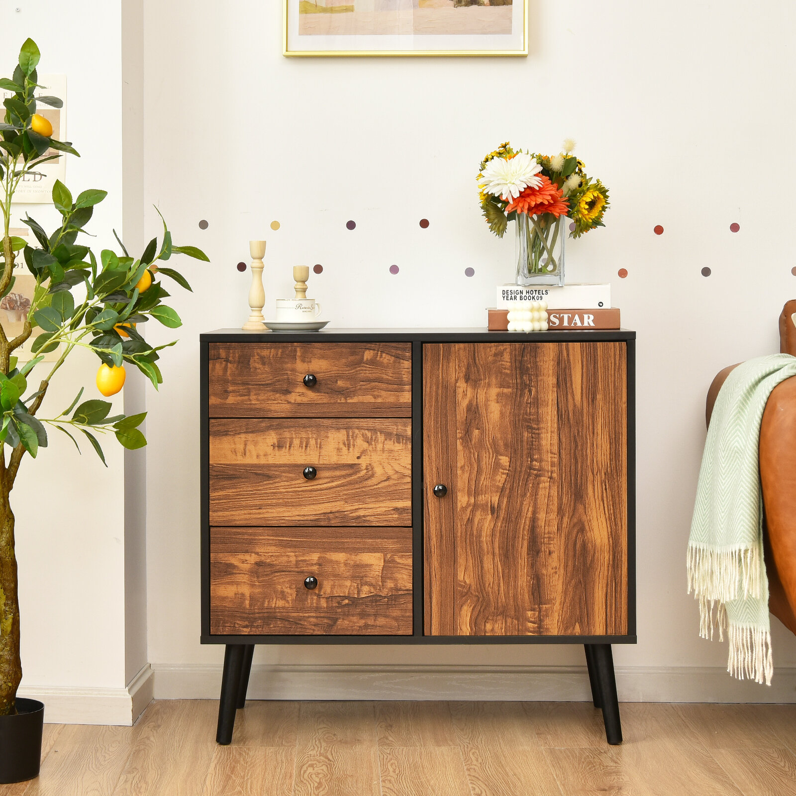 Storage Cabinet with Door & 3 Drawers Corrigan Studio Color: Rustic Oak