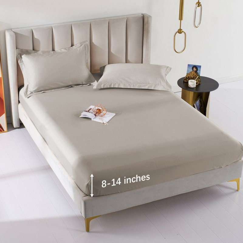 Solayne Deep Pocket Fitted Sheet Only 100% Long Staple Cotton Breathable Bottom Sheet Fits Up To 14" Deep Mattress, Line Gray