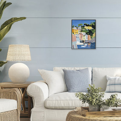 Giclée encadrée de bâtiments côtiers de la ville italienne, design par Riley B