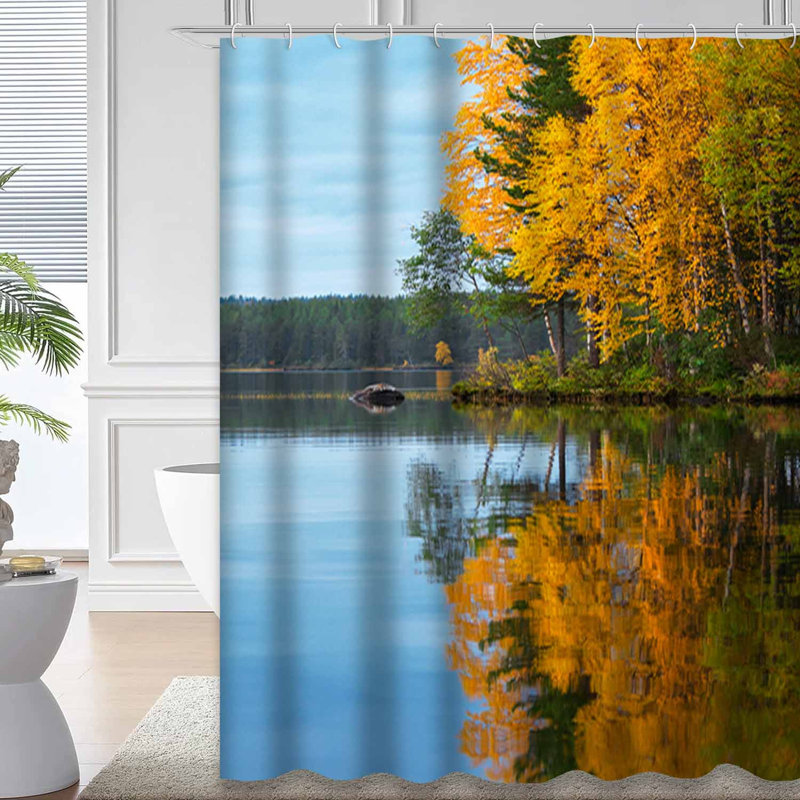 Magnifique rideau de douche avec 12 crochets Lake Northern Autumn, L 72 po x l 84 po