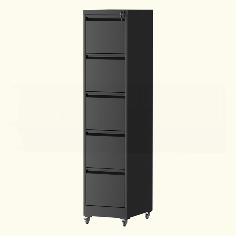 5 Drawer Metal Vertical File Cabinet With Lock On Wheels For Home Office,Heavy Duty Metal Storage Cabinet For A4/Letter/Legal Size Files