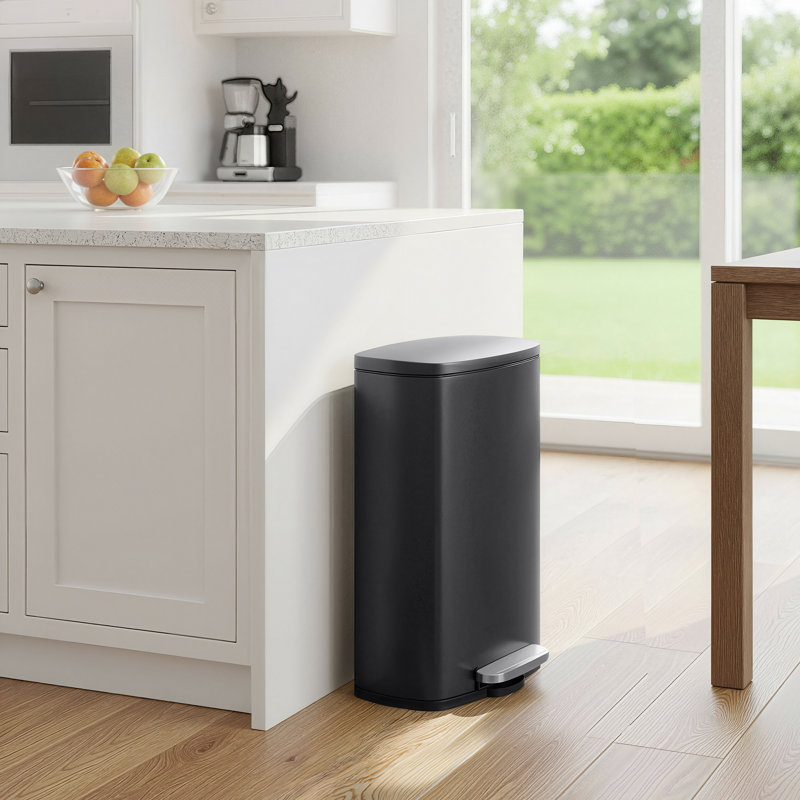 Poubelle à pédale en acier inoxydable résistante aux empreintes digitales avec poignée arrière, 13 Gal