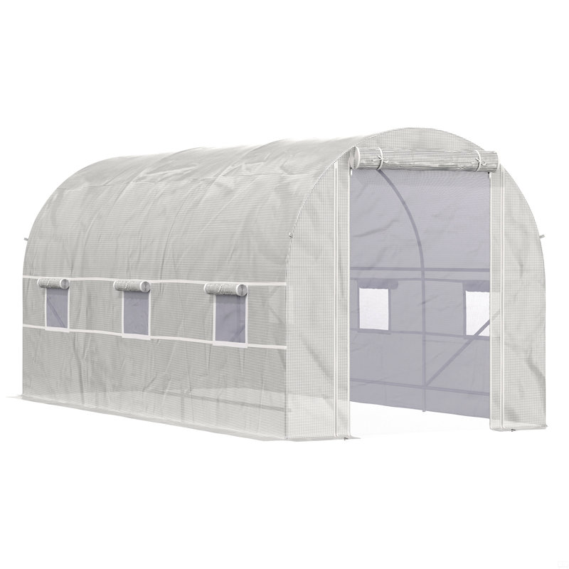 Walk-In Tunnel Greenhouse, Large Garden Hot House Kit With 6 Roll-Up Windows & Roll Up Door, Steel Frame