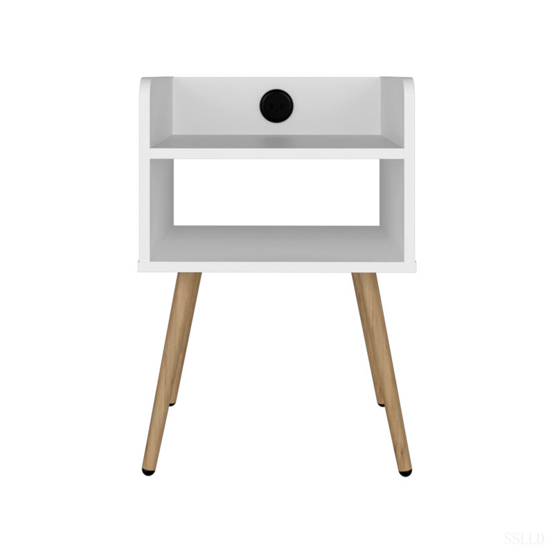 Modern Nightstand with Integrated USB Charging Station, 2-Tier Open Storage Shelves and 4 Legs