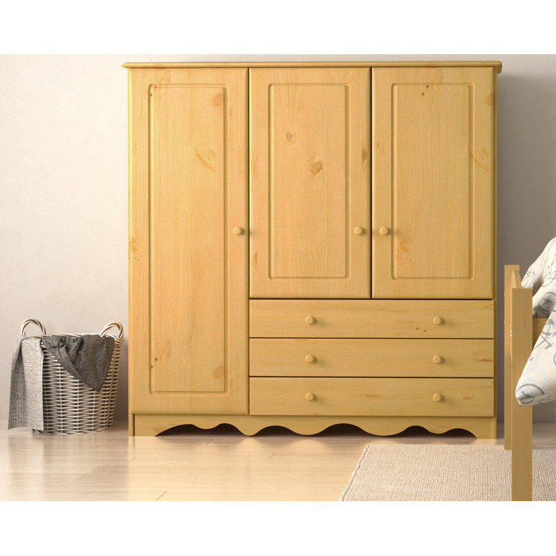 Rolla 3 Door Solid Wood Wardrobe, Brown