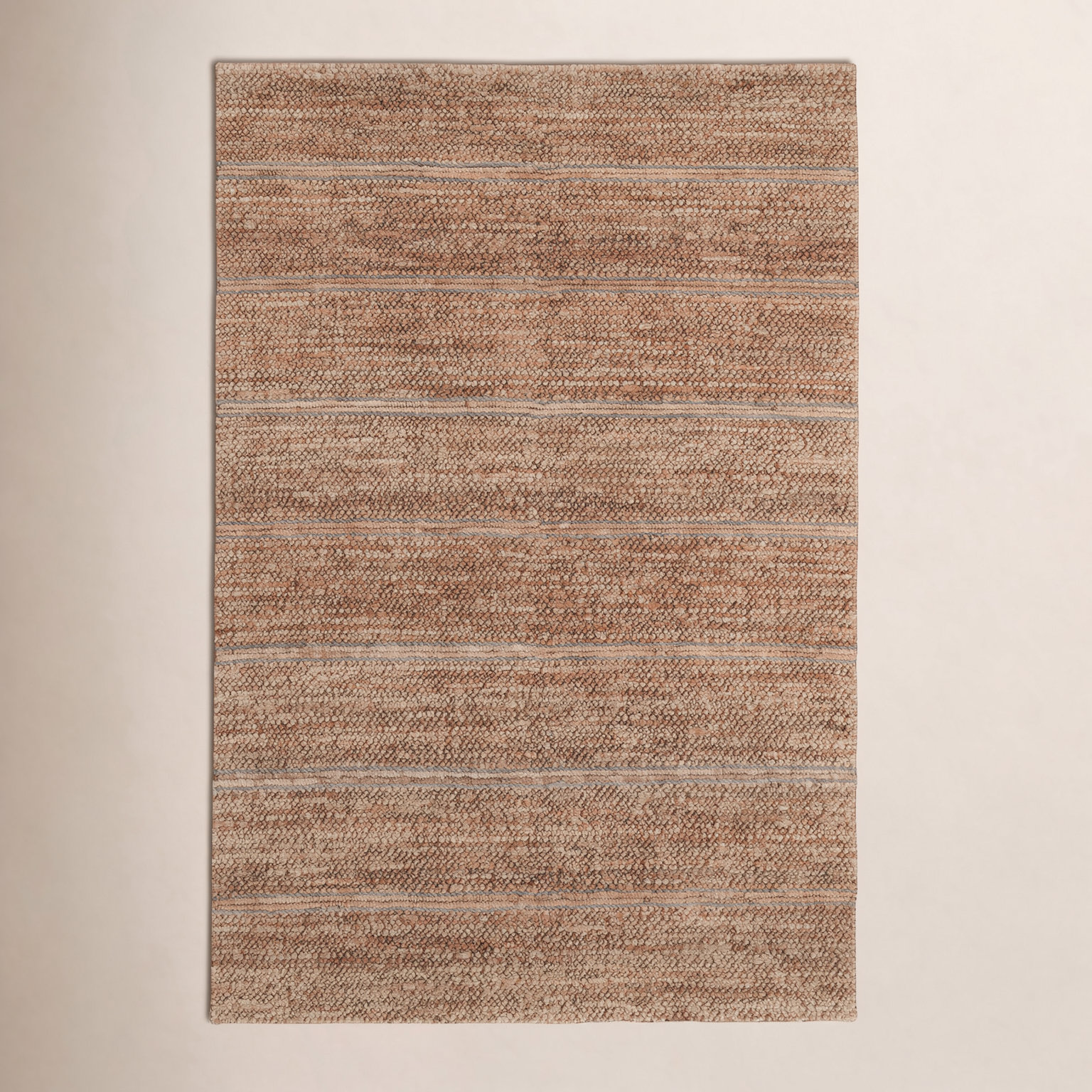 Beamond Brown Hand-Woven Striped Jute Rug, Rectangle 8' x 10'
