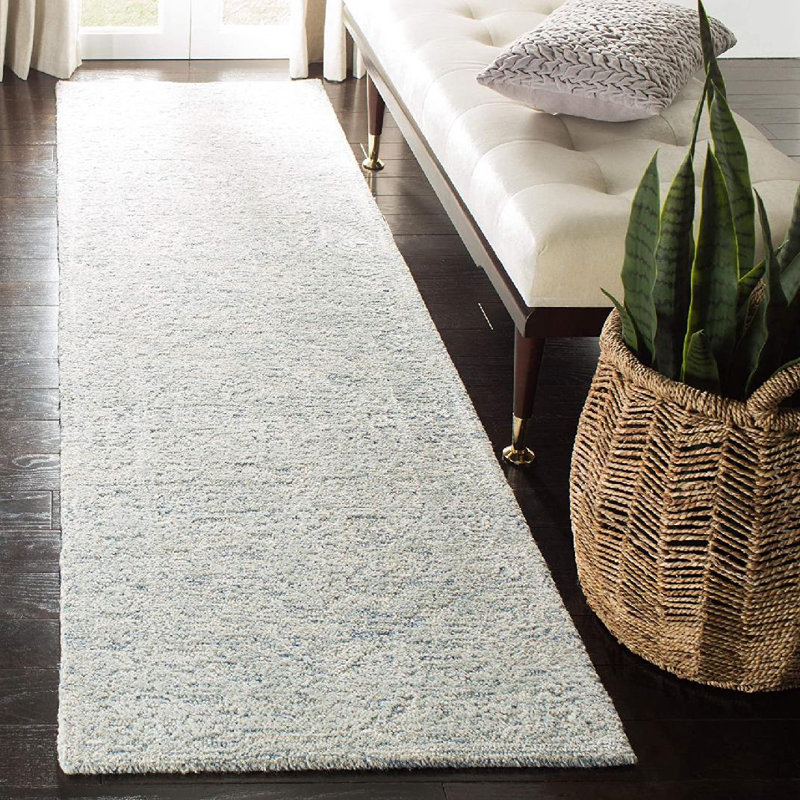Tisya Hand Tufted Viscose/Wool Oriental Rug in White/Blue, Rectangle 2' x 3'