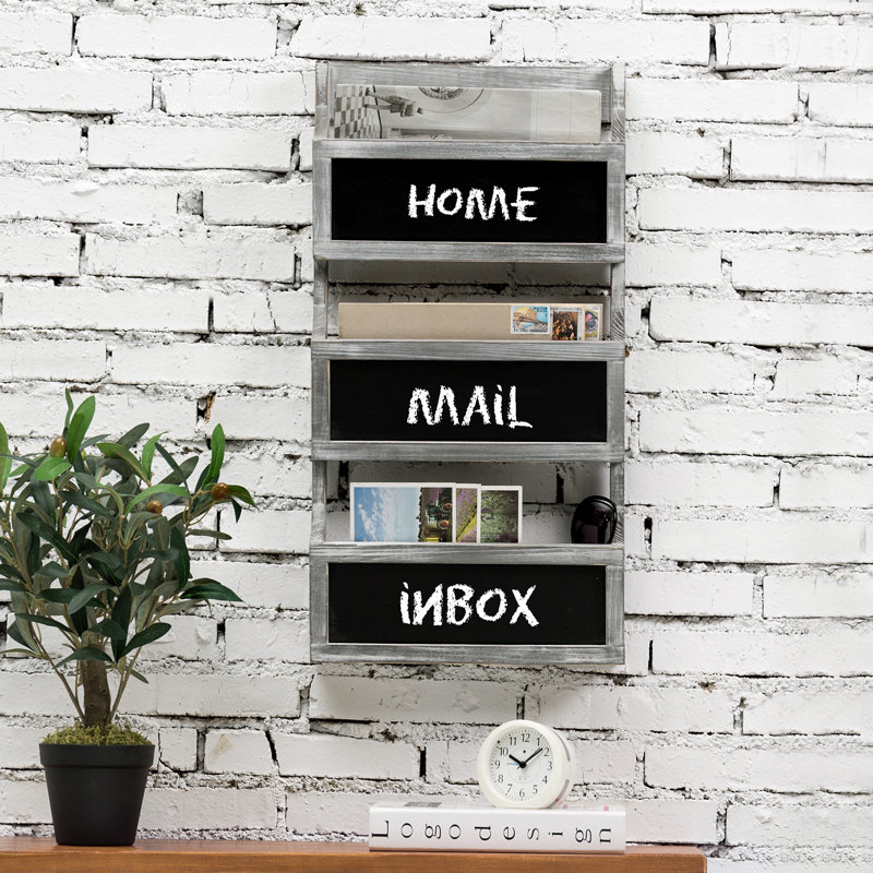 Lillieanna Wall Mail Organiser with Mail Storage, Vintage Grey