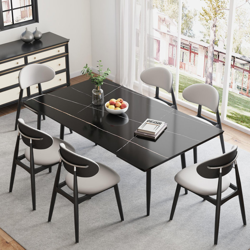 Otho Modern 63" to 94" Extendable Rectangular Dining Table For 6-10, Black